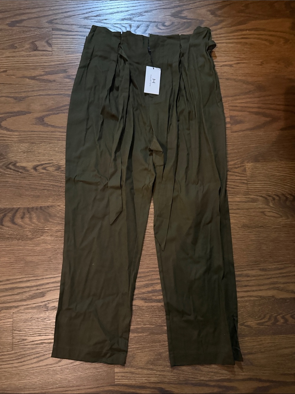 H by Halston Olive Green High-Waist Cropped Tie-Waist Pants